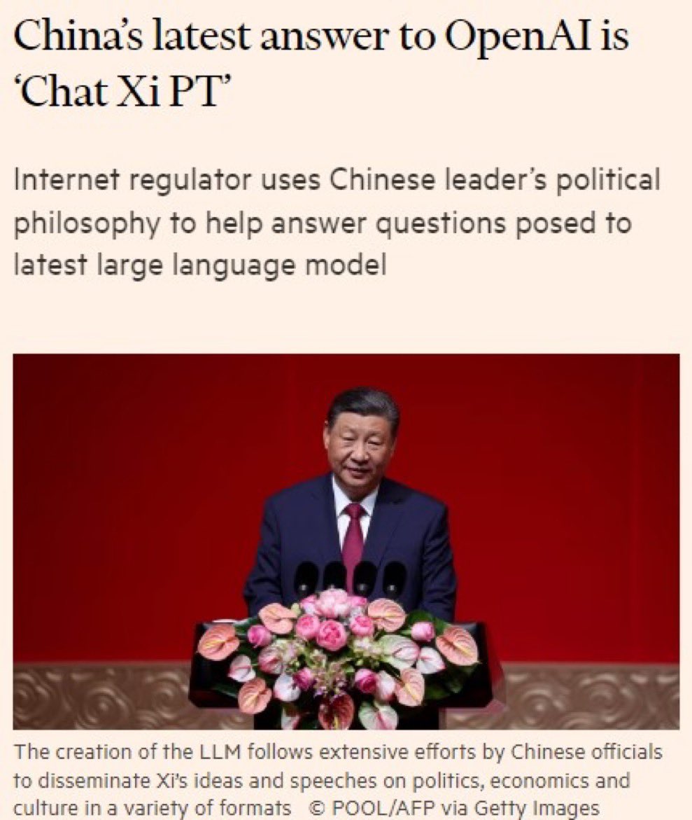 中国官方AI模型满满习思想 金融时报：Chat Xi PT