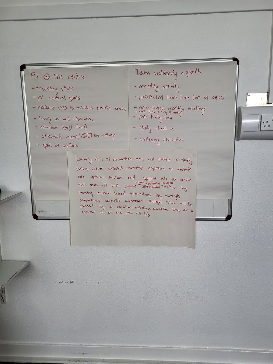 Good old post its and flip chart paper for facilitating our teams value session to promote culture change in our community neurorehab team. <a href="/NHSTayside/">NHS Tayside</a> #OT #physio