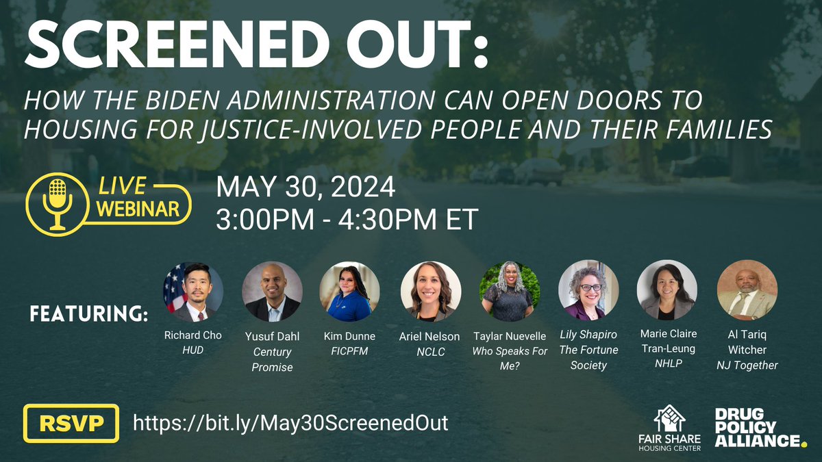 Join us on May 30 at 3 PM ET for a Webinar on the intersections between mass incarceration & housing instability. We'll discuss the Biden admin's proposal to stop rejecting or evicting tenants from public housing simply due to a criminal record. RSVP now: us02web.zoom.us/webinar/regist…