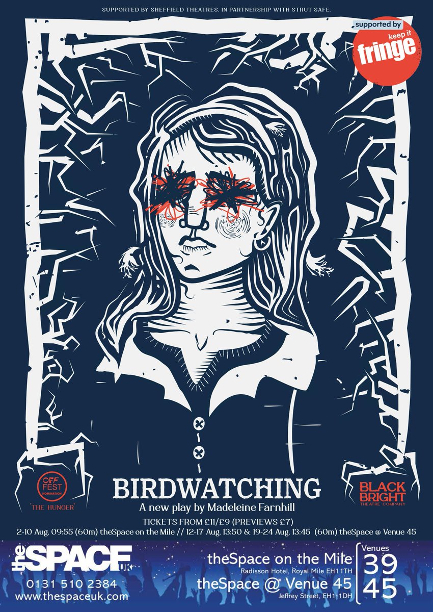 With female, queer and neurodivergent perspectives centre stage, Birdwatching is a new folk horror about the female experience that doesn’t look away.
🎟️ tinyurl.com/3c3s337z
Supported by Sheffield Theatres & Keep It Fringe Fund. Supporting @StrutSafe 🩷
#quickflyer #edfringe