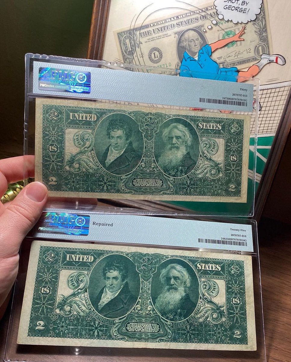 DanWilliamz190's tweet image. 1896 $2 Educational's
FR247 PMG VF30 **SOLD**
FR248 PMG VF25 Repaired Tears 

facebook.com/groups/7079952…

#errornote #federalreservenote #pmgnotes #errorcurrency #rare #currency #PMG #PCGSBanknote #silvercertificate #goldcertificate #legaltender #numismatics #bullion #oldcurrency