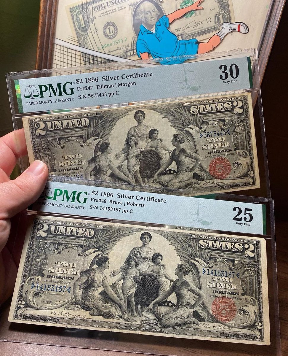 DanWilliamz190's tweet image. 1896 $2 Educational's
FR247 PMG VF30 **SOLD**
FR248 PMG VF25 Repaired Tears 

facebook.com/groups/7079952…

#errornote #federalreservenote #pmgnotes #errorcurrency #rare #currency #PMG #PCGSBanknote #silvercertificate #goldcertificate #legaltender #numismatics #bullion #oldcurrency