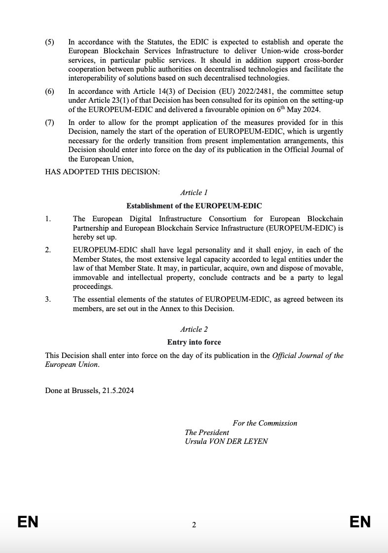 European Crypto Initiative (@eucinitiative) on Twitter photo The <a href="/EU_Commission/">European Commission</a> has officially made its final decision to establish the European Digital Infrastructure Consortium for European Blockchain Partnership and European Blockchain Service Infrastructure (#EBSI)
๐ช๐บ๐ The <a href="/EU_Commission/">European Commission</a> has officially made its final decision to establish the European Digital Infrastructure Consortium for European Blockchain Partnership and European Blockchain Service Infrastructure (#EBSI)
๐ช๐บ๐