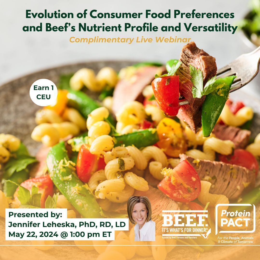 Today is the day! Join us and @NortheastBeef for the 'Evolution of Consumer Food Preferences and Beef’s Nutrient Profile and Versatility' webinar at 1pm E.T. with @DrJennRDN. Register here: buff.ly/3y7Qd4F