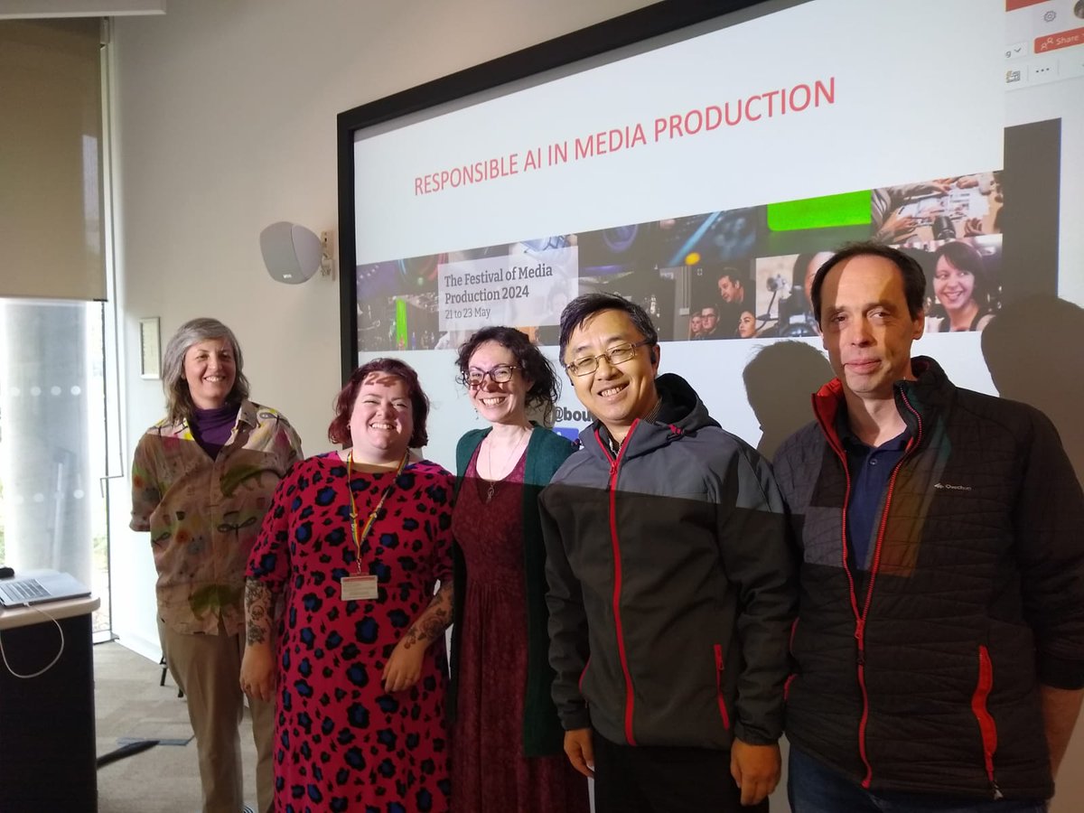 Cutting edge research presented by BU academics today in the Festival of Media Production. Szilvia Ruszev, <a href="/MaxGee1284/">Dr Max Gee</a> , Tom Davis, Xiaosong Yang and Melanie Stockton-Brown talked to attendees about their work on Responsible AI in media production. 

#FOMP24 <a href="/bournemouthuni/">Bournemouth Uni</a>