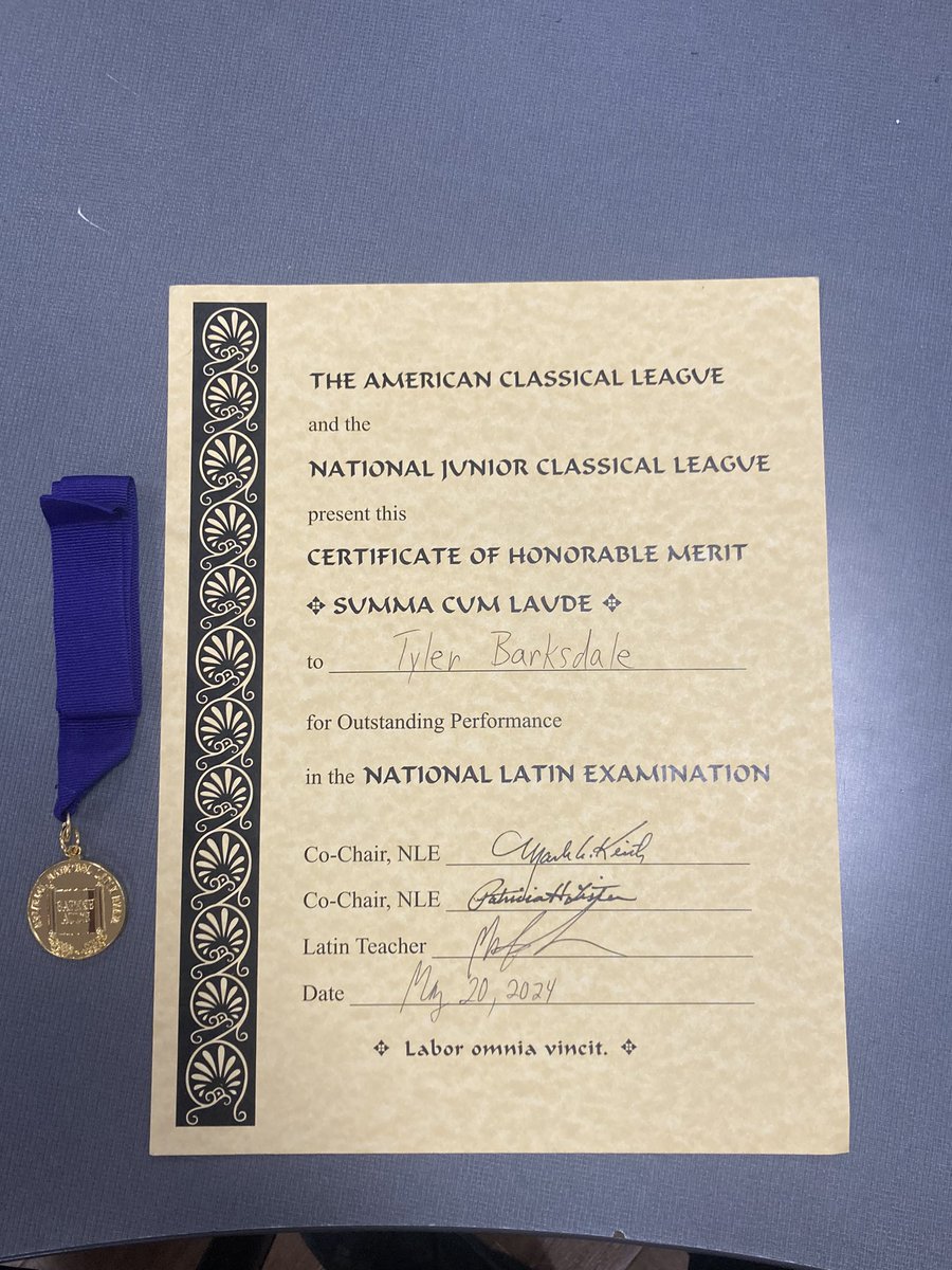 Proud to receive the Gold Medal and be honored with “Summa Cum Laude”, on the National Latin Exam! Always striving to be the best at everything I do! #studentathlete #scholarathlete #AG2G #TrustTheProcess #spp @SPPFootball