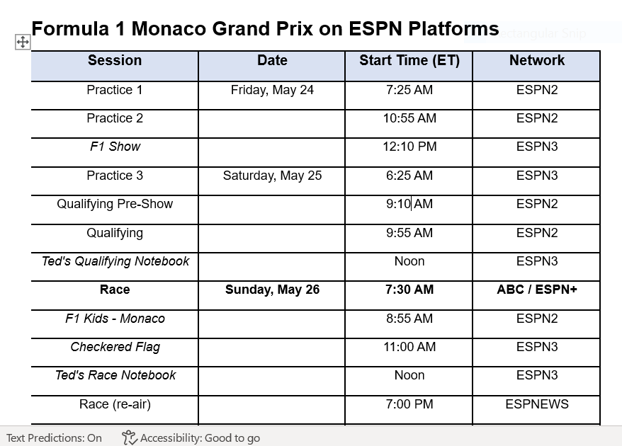 It's #F1 #MonacoGrandPrix week -- coverage schedule on ESPN platforms. The race is on ABC and ESPN+ and the F1 Kids alt-cast returns: