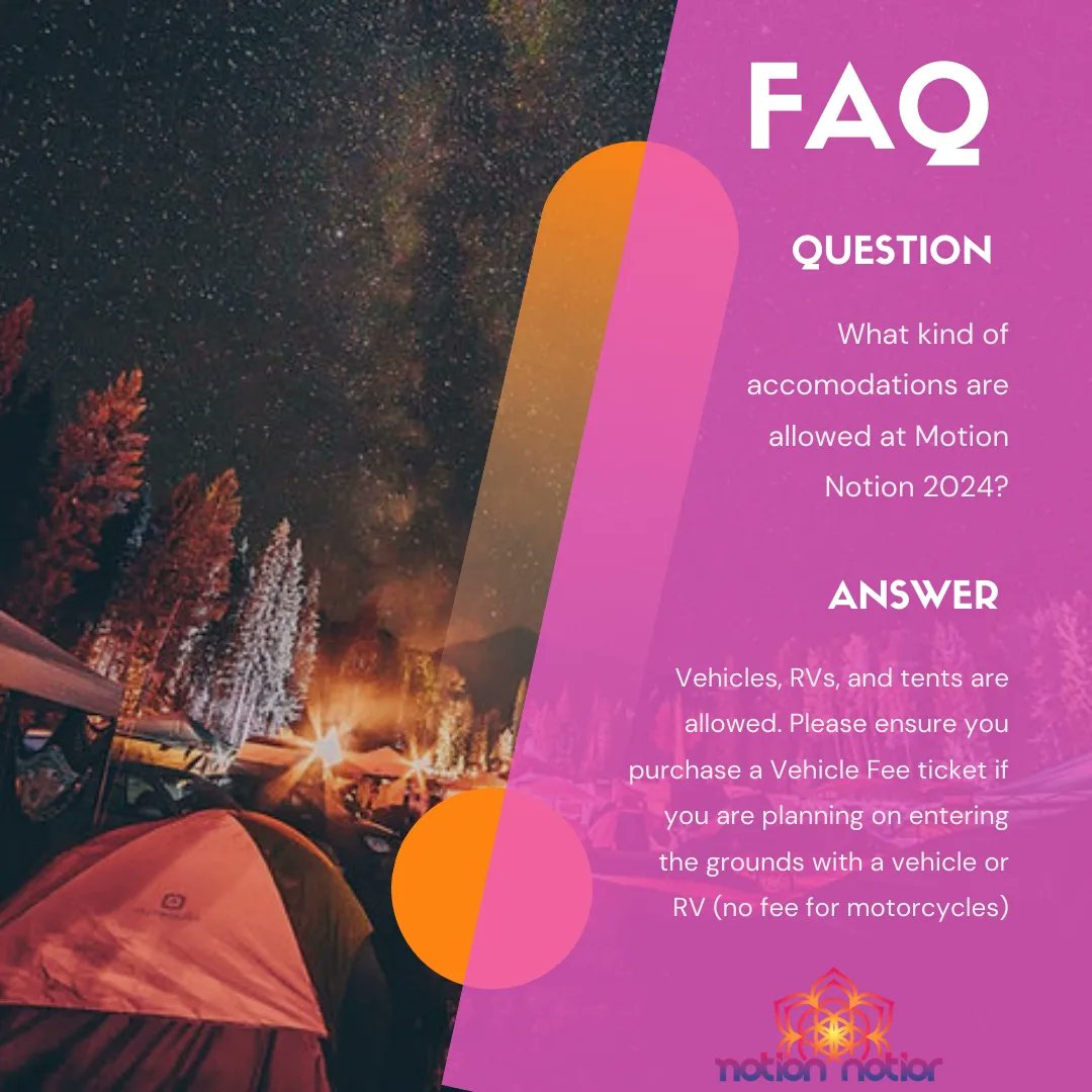 MotionNotion's tweet image. How boujee are you when it comes to your site set up? Full on living room, kitchen, and lounge? Or are you a roll outta the hammock kind of human?

Tickets and Vehicle Passes available through showpass.com/motion-notion-… 👈