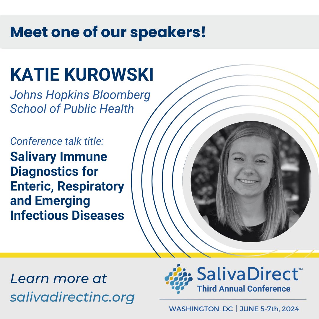 SalivaDirect, Inc. (@saliva_direct) on Twitter photo 📢New to our speaker line-up: <a href="/katie_kurowski/">Katie Kurowski</a>
Join us in #DC this June to attend Katie's presentation & be part of the future of #diagnostics! Visit salivadirectinc.org for details & registration.
#EnvironmentalHealth #Engineering <a href="/JohnsHopkinsSPH/">Johns Hopkins Bloomberg School of Public Health</a> #publichealth #SalivaDirect 📢New to our speaker line-up: <a href="/katie_kurowski/">Katie Kurowski</a>
Join us in #DC this June to attend Katie's presentation & be part of the future of #diagnostics! Visit salivadirectinc.org for details & registration.
#EnvironmentalHealth #Engineering <a href="/JohnsHopkinsSPH/">Johns Hopkins Bloomberg School of Public Health</a> #publichealth #SalivaDirect