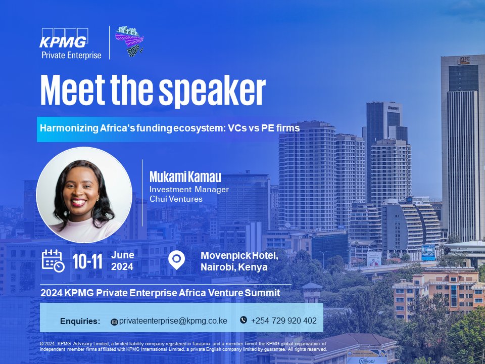 Meet the Speaker - 2024 KPMG Private Enterprise Africa Venture Summit!

Mukami Kamau, an Investment Manager at Chui Ventures will be joining the session on 'Harmonizing Africa's funding ecosystem: VCs vs PE firms'. 

Secure your early bird ticket today: lnkd.in/dFkqEzew