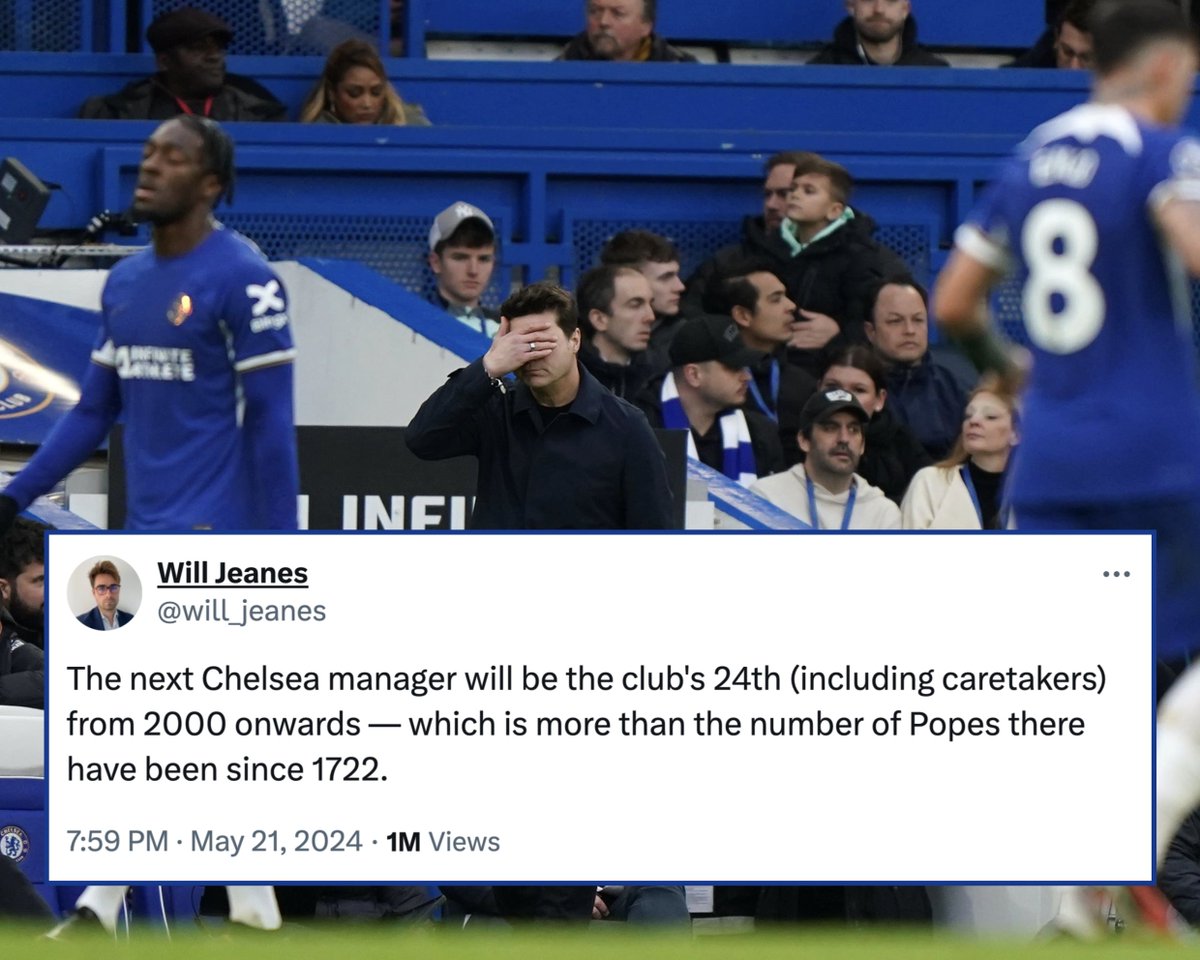 This stat on Chelsea managers is staggering. 😳

So Blues fans, who do you want to see announced when there is white smoke over Stamford Bridge. 🤔