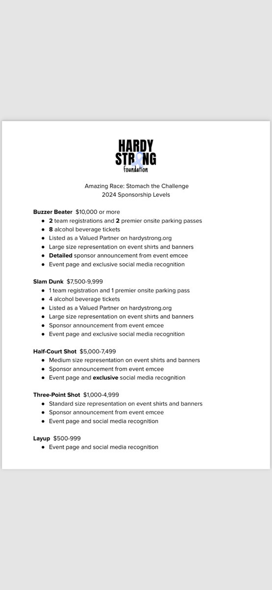 Our annual fundraiser couldn’t happen without the help of our amazing sponsors! Want to get involved? Check out our sponsor packages, starting at $500. Email us at hardystrongfoundation@gmail.com by June 1st to get started. Your support makes all the difference!