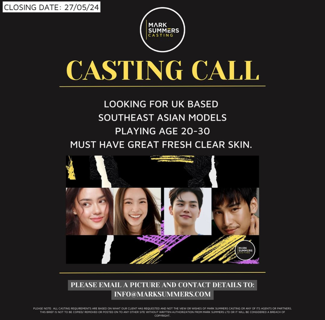 Urgent #castingcall #Skincare brand.Global campaign casting in Thursday London Casting for #southeastasian #panasian models playing age 20-30 years old email photos & info@marksummers.com RT RT #castingdirector #paid #marksummerscasting