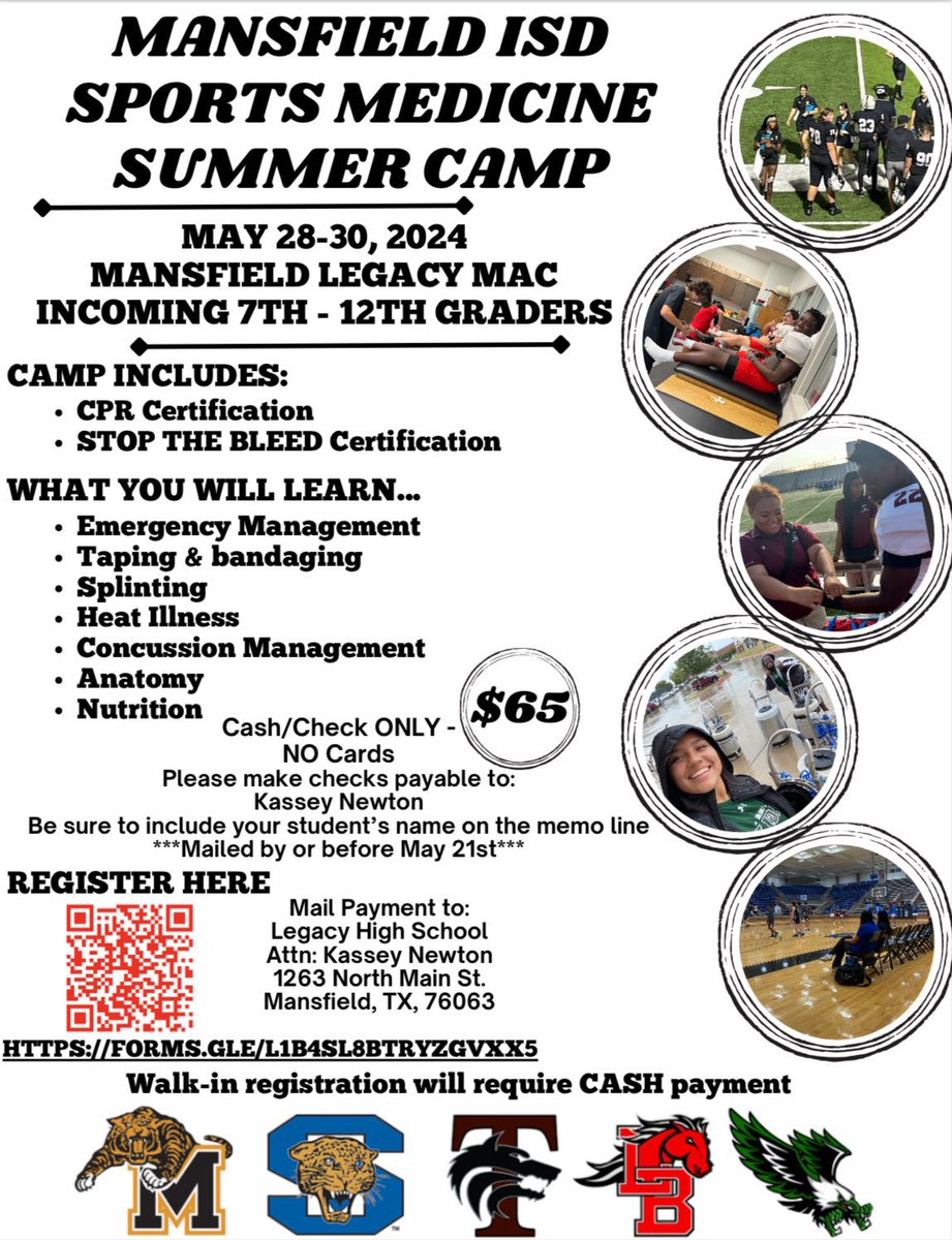 Hey‼️It’s NOT too late to register for Sports Medicine Camp‼️ Register today to reserve your spot‼️ forms.gle/guzNtwmPZuNkom… 
***Pay cash the first day - No more mail in payments***