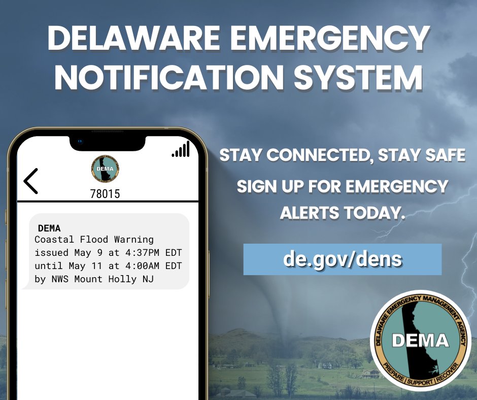 🚨 Hey Delaware residents! Don't wait until it's too late to stay informed during emergencies. The Delaware Emergency Notification System (DENS) is here to keep you safe and in the know. Signing up is quick and easy at de.gov/dens! #StaySafeDE 📱🔊