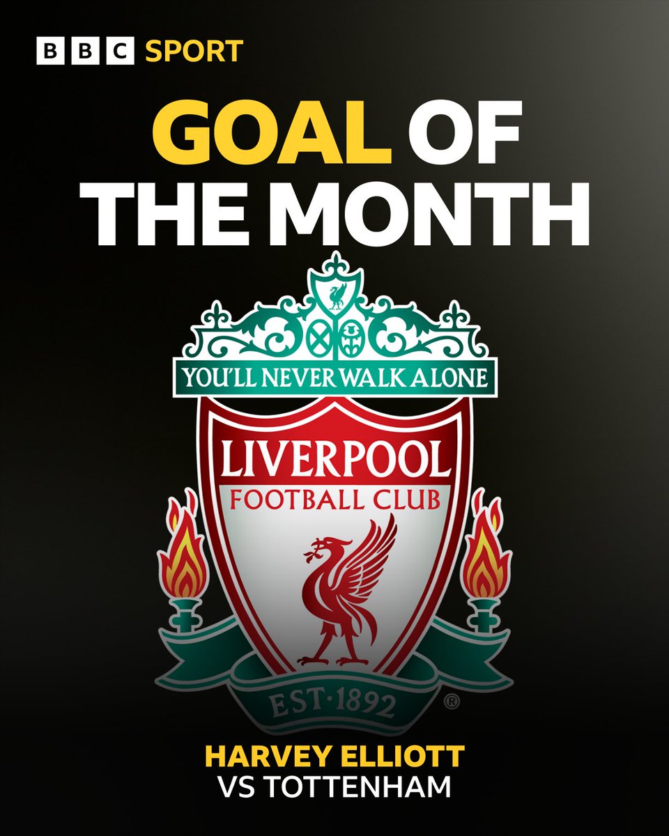 🏆 We have a winner! 🚀 Harvey Elliott's strike into the top corner, in his side's 4-2 win against #THFC, is the @bbcmerseysport May Goal of the Month for #LFC #⃣ #LIVTOT #PL #TotalSport