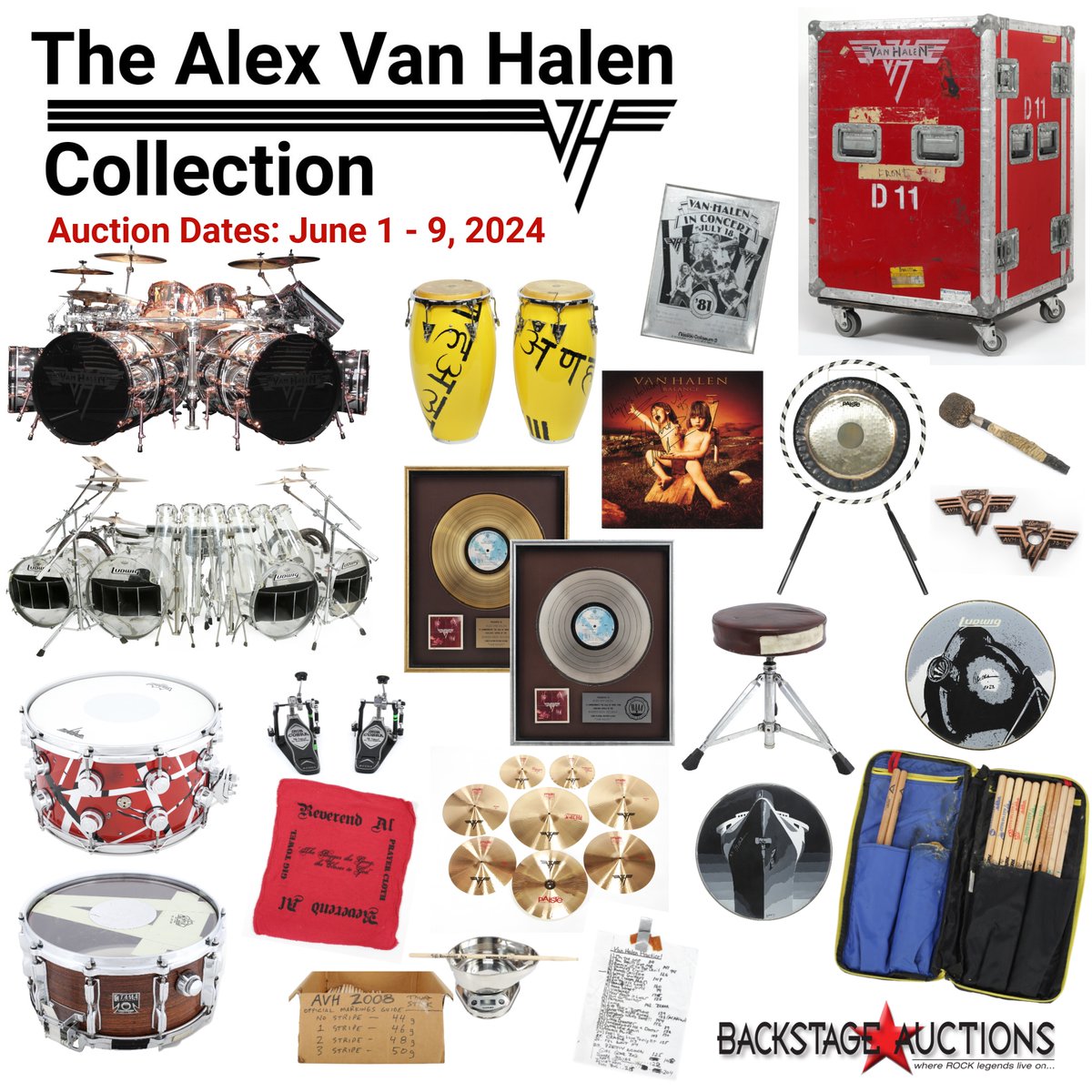 The Alex Van Halen Collection, our most anticipated and historical auction event of the year featuring the personal collection of legendary drummer Alex Van Halen.  @alexvanhalen backstageauctions.com/catalog/auctio…
