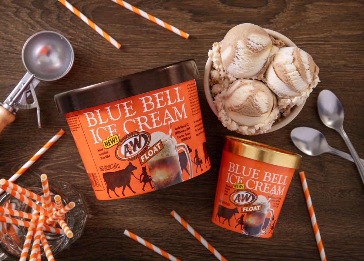 Have you tried our NEW A&W® Root Beer Float Ice Cream? The flavor is our creamy vanilla ice cream swirled together with an A&W Root Beer flavored sherbet. Now available in the half gallon and pint sizes. #bluebell #icecream #bluebellicecream #rootbeerfloat #new