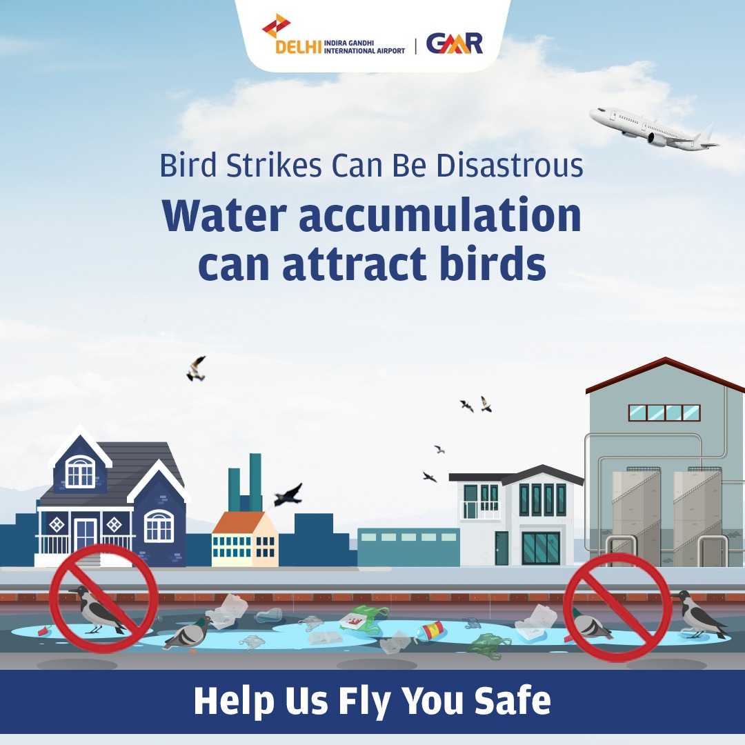 Safety in the skies starts on the ground! Water accumulation in front of households around and near #DelhiAirport attracts birds, raising the risk of bird strikes. Be a responsible citizen and #HelpUsFlyYouSafe.

#DELairport