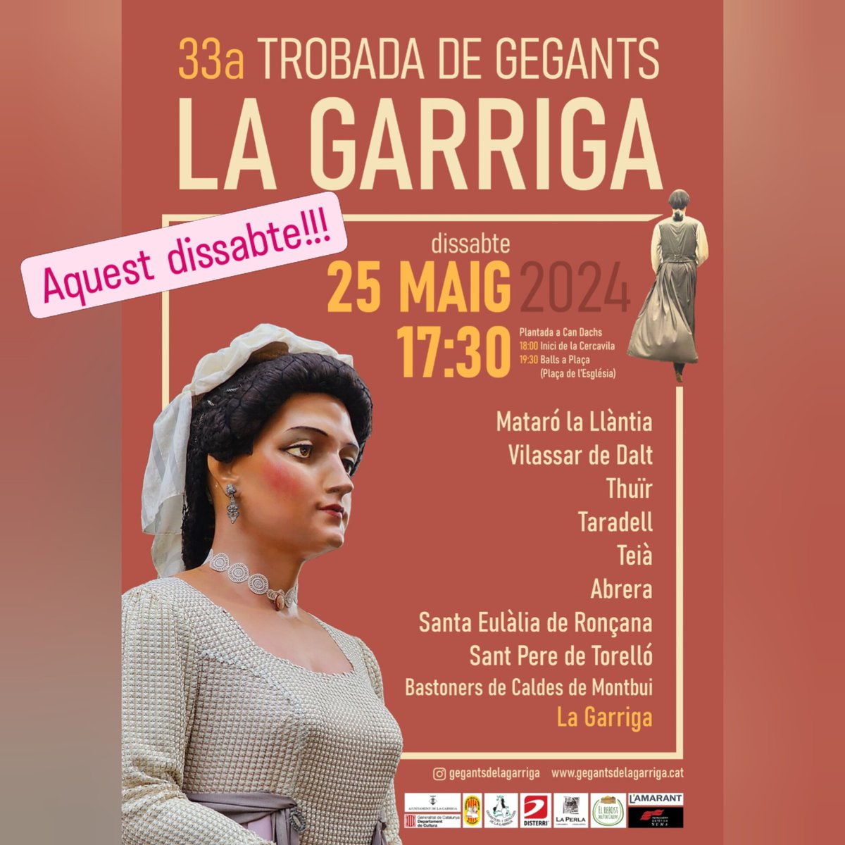 Ja queda menys per la XXXIII #trobada dels #gegants de #lagarriga 
Us esperem aquest dissabte!!!🎊🎉🎉🎶🎶🎶🎊