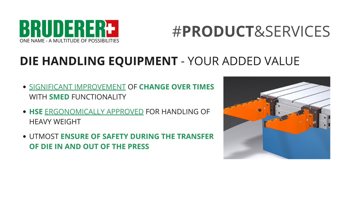 SAFE & EFFICIENT TRANSFER OF PRESS TOOLS - We offer a range of die-loading arms, supports and fixtures for easy transfer of tools from the loading equipment onto the press bed! For more info, contact our team at mail@bruderer.com #Bruderer #Ukmanufacturing #Engineering #Ukmfg