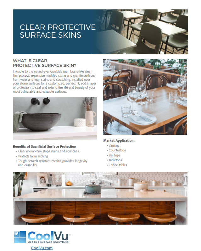 How do you protect your surfaces from stains & scratches?  #CoolVuClearProtectiveSkins are invisible to the eye and custom-applied to fit over your stone surfaces, providing a layer of protection that seals and extends their beauty.  #SurfaceProtection #HomeImprovement