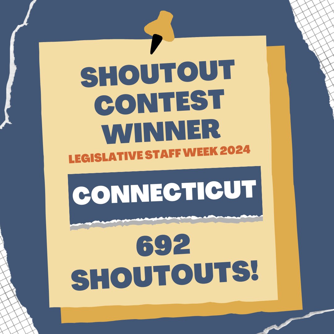 Congratulations to Connecticut! Connecticut’s legislative staff submitted an impressive 692 shoutouts and is the winner of this year's ice cream social. Last year's winner, Michigan, came in second with 586 shoutouts, followed by West Virginia and Minnesota. #LegislativeStaff