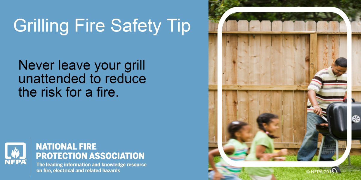 Fire up the grill safely this weekend! Remember: never leave your grill unattended and reduce the risk of a fire. For more tips, visit nfpa.org/grilling. #GrillingSafety #MemorialDay'
