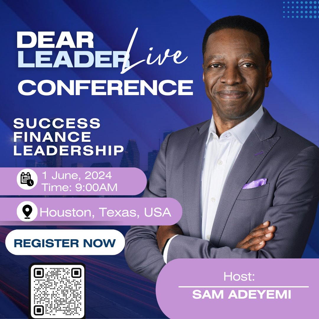 Step into your role as a transformative leader! Join us at the Dear Leader Conference in Houston, TX this June. Connect, learn, and grow with like-minded leaders. 👉️meet.samadeyemi.com/live-in-housto… #DearLeader #Leadership #SamAdeyemi #Houston #LeadWithImpact