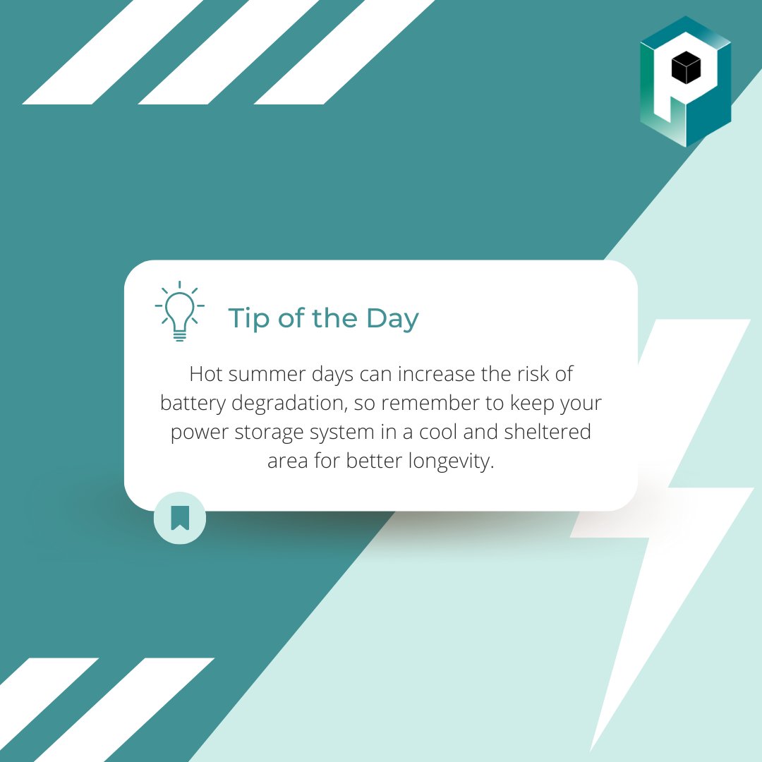 ☀️ Beat the summer heat with proper battery care! 🌡️ Ensure your power storage system stays cool and protected for long-lasting performance. #BatteryCare #TipOfTheDay #PowerStorageSolutions