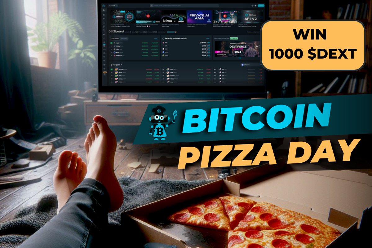 Happy #Bitcoin Pizza Day! 🍕 We are celebrating #BitcoinPizzaDay with a giveaway for a chance to win 1,000 $DEXT! How to participate: 1) Follow us 2) Like & Repost 3) Comment below with a picture of your DEXTools setup. 🎁 1,000 $DEXT ⏰ Ends 23:59h May 24 (UTC)