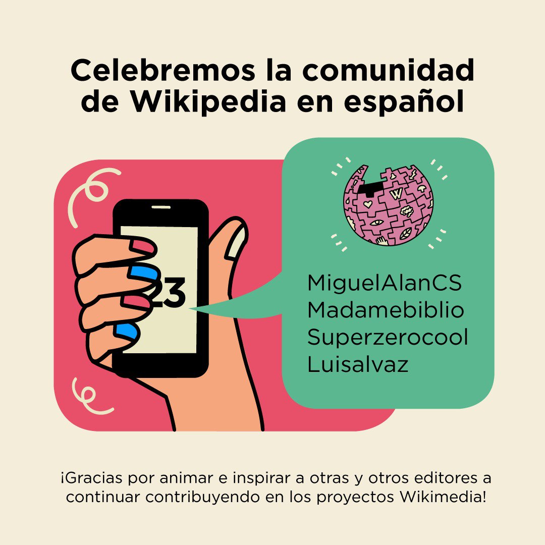 wikimedia_es's tweet photo. #Wikipedia23 | ¡Enhorabuena a los wikiproyectos y wikipedistas destacados!
Un merecido reconocimiento a su gran labor por el #ConocimientoLibre 💚
.
🔗https://t.co/OHO6MPFaIy
.
🎉#YoEditoWikipedia #20Mayo🎂 https://t.co/VCTNKtsdZA