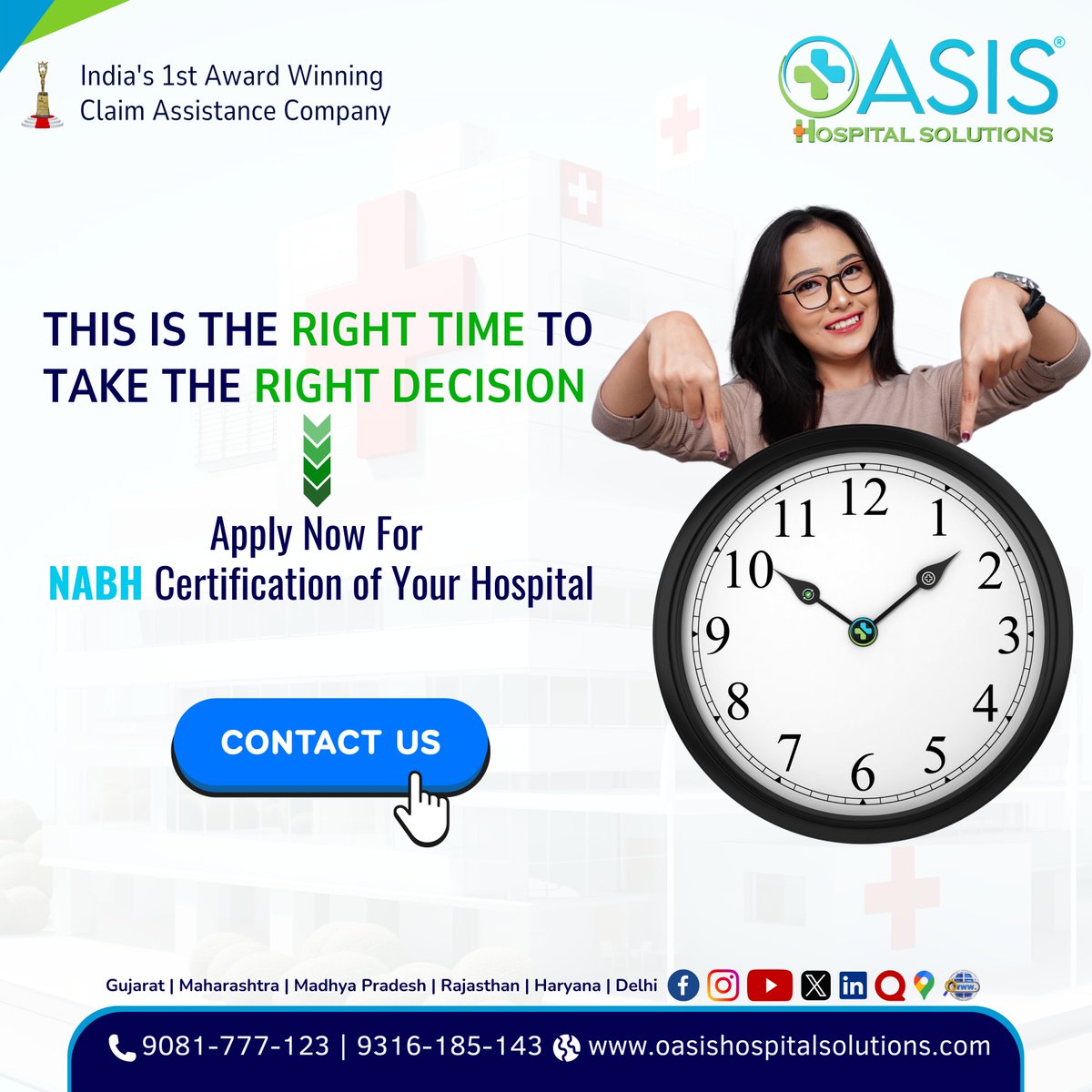 This is The Right Time to Take the Right Decision.

Apply Now For NABH Certification of Your Hospital

🔰🔰🔰🔰🔰
For More Information:
📞 Call Now: 9081-777-123 / 9316-185-143
🌐 Website: oasishospitalsolutions.com
