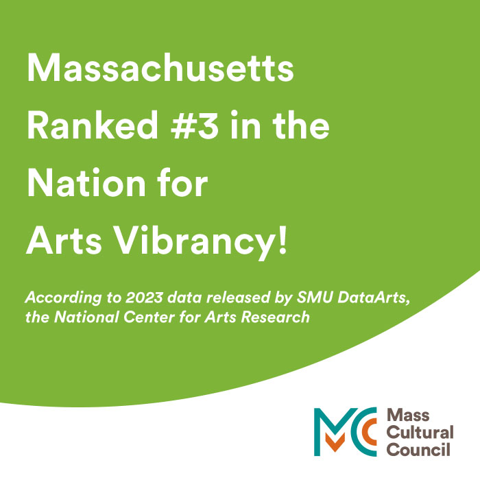Massachusetts ranked # 3 in the nation for Arts Vibrancy, according to 2023 data released by @SMUDataArts, the National Center for Arts Research. #PowerOfCulture #mapoli #AVI2023 massculturalcouncil.org/blog/celebrati…