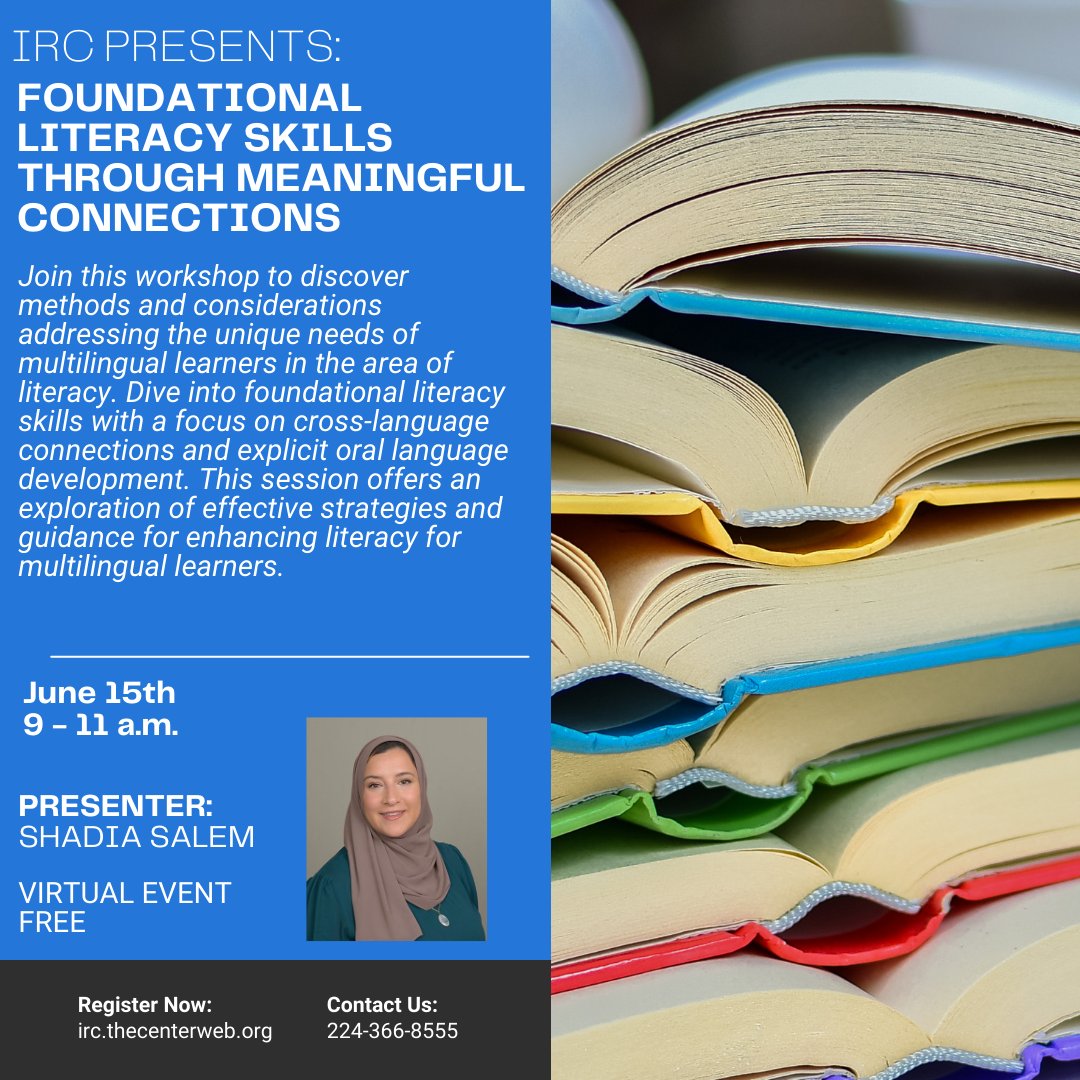 Join this informative webinar from @ShadSalem to discover methods and considerations addressing the unique needs of multilingual learners in the area of foundational literacy: irc.thecenterweb.org/workshop/found…