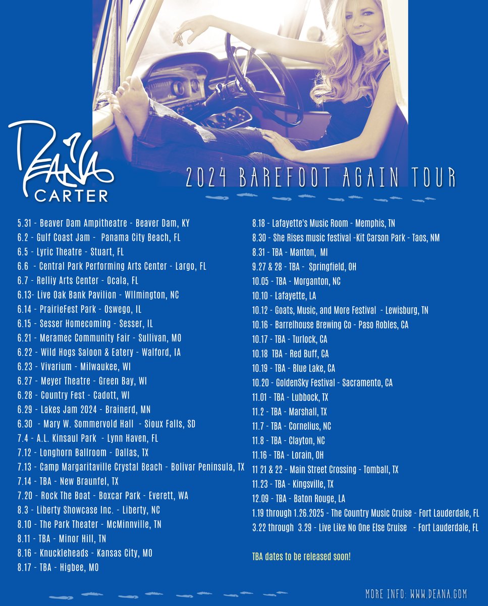 Check out my upcoming tour dates! I am gonna be busy y'all! I can't wait to see everyone at the shows, it's going to be a blast! 🥰🙏

Get more information here:
deana.com/tour/

See you there!

#deanacarter #womenincountry #90scountry #strawberrywine