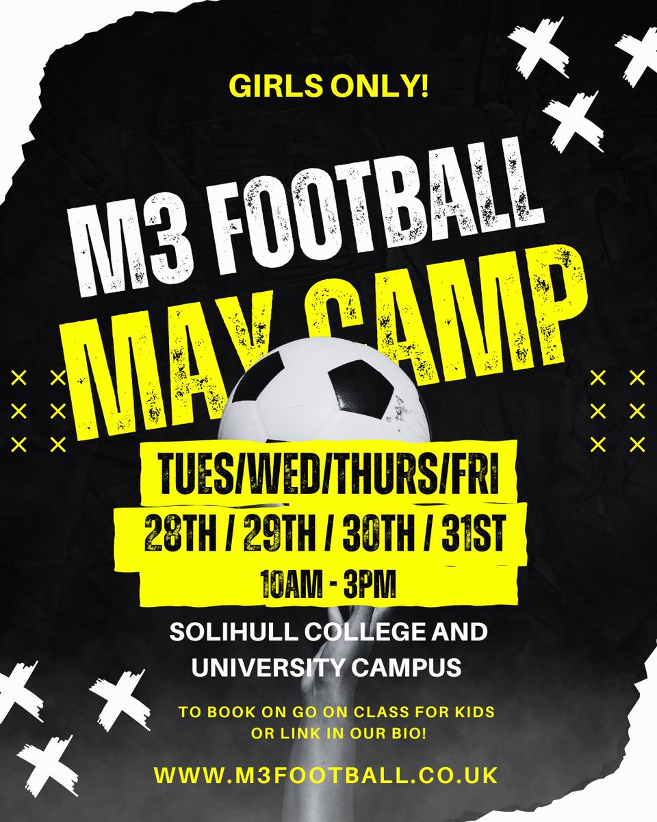🚨GIRLS ONLY FOOTBALL CAMP 🚨

Calling all future lionesses! This one is for you! Ps our head coach is Maz Pacheco Aston Villa’s Ladies very own 🔥 Come be trained like a pro with us 🤝🏽 

Link in bio to book on or visit: 

m3-football.classforkids.io/camp/7