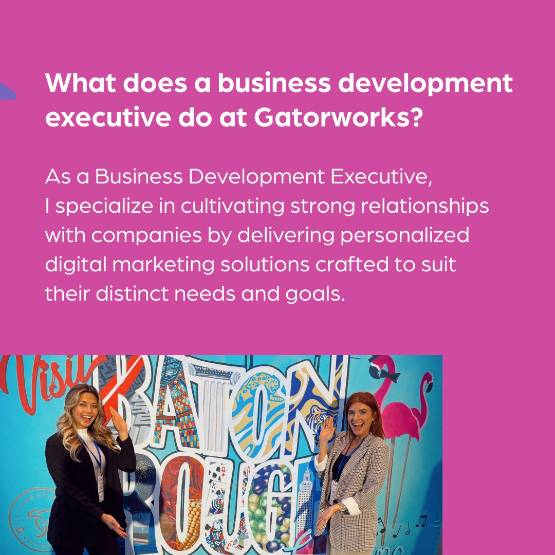 gatorworks's tweet photo. Say hello to Cassi Fortner, our amazing Business Development Executive!
Read on to learn more about how she fosters meaningful connections with local businesses.
#WhatItsLike #MarketingAgency #EmployeeAppreciation #BatonRouge #Sales #CareersInSales #BusinessDevelopment https://t.co/yYms4g5AZV