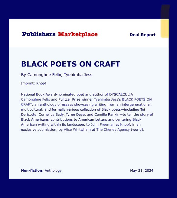 Been working on this anthology with @TyehimbaJess for the last year and I am SO THRILLED we finally get to announce it and open the process up for submissions. This is not just a love letter to Black letters, but a love letter to the communities that inspire Black letters. ✨