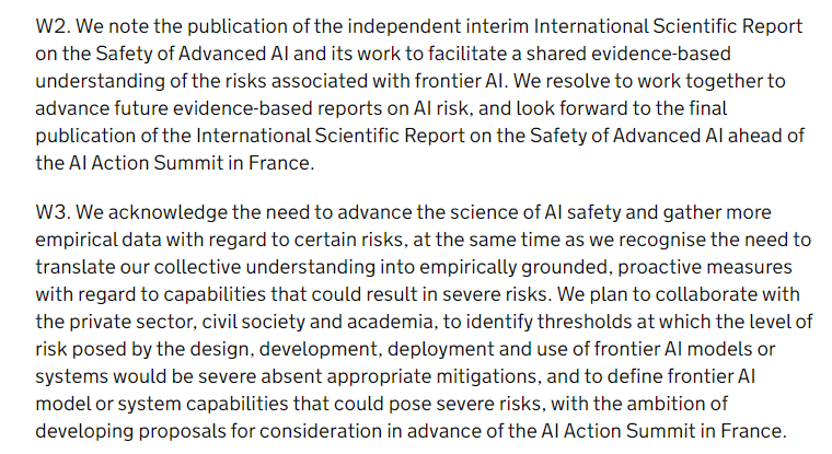 *On-going reports on AI risk (after France) * Identify thresholds & define capabilities that could pose severe risk (in time for France)