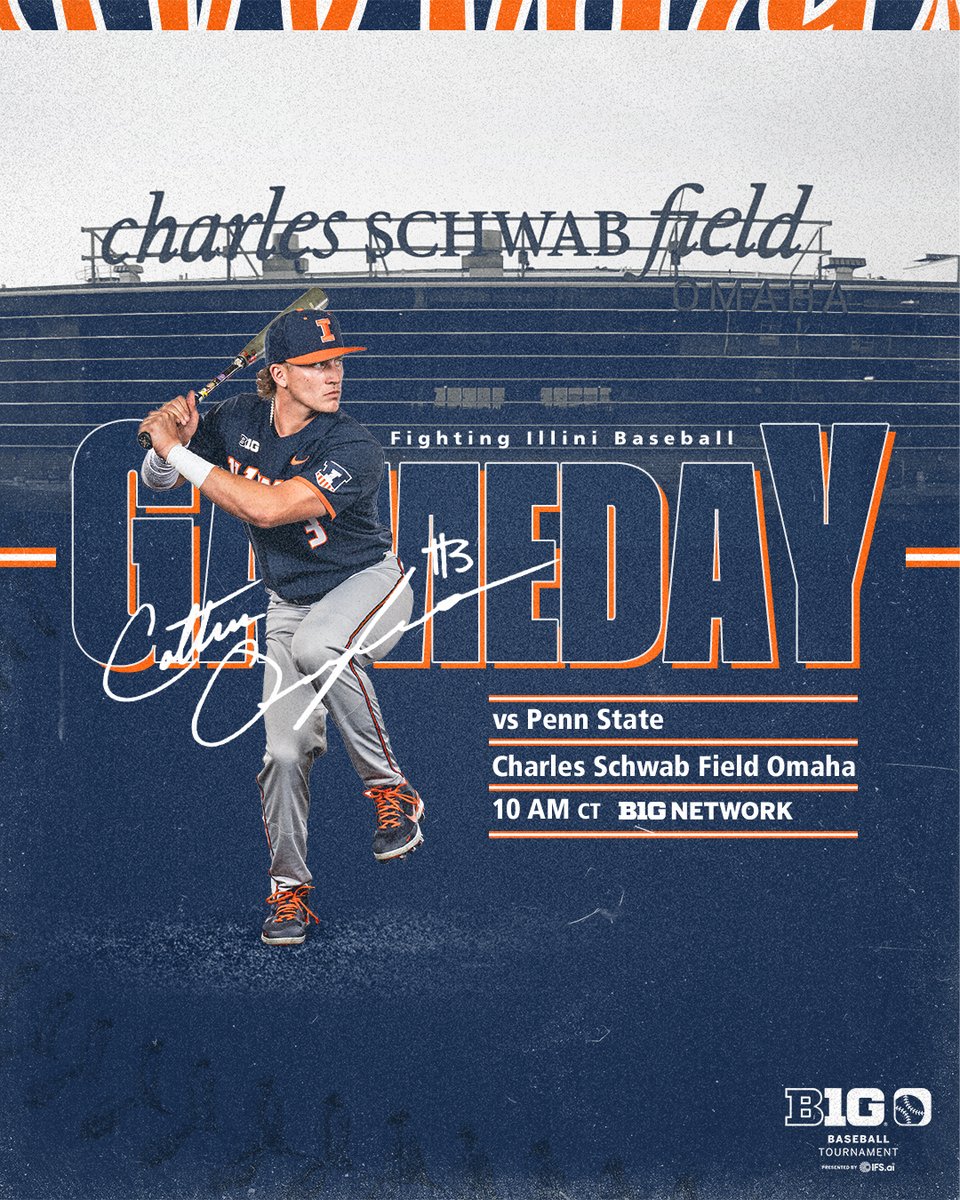 🔶 Gameday 🔷 🆚 Penn State 🏟️ Charles Schwab Field Omaha ⏰ 10 AM CT 📺 Big Ten Network 📻 ow.ly/1JSm50RQWFE 📊 ow.ly/1NbH50RQWFI.. #Illini | #HTTO