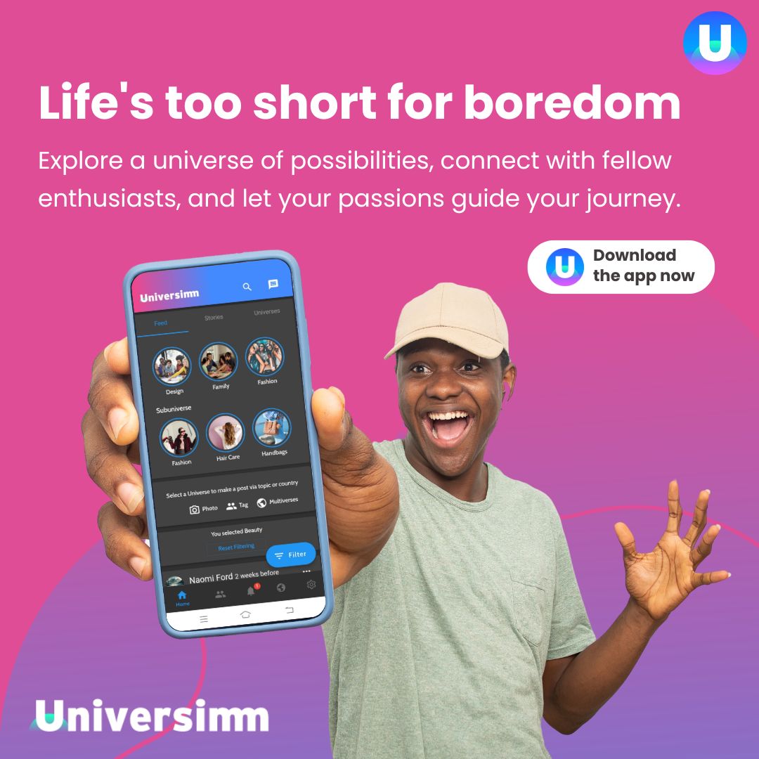 UNIVERSIMM's tweet photo. Life's too short for boredom! 🌟 Explore a universe of possibilities, connect with fellow enthusiasts, and let your passions guide your journey. ✨ Download the app at https://t.co/XUtzRkH8mD and unlock a world of inspiration. 
.
.
#musicapp #familyapp #foodapp #artapp #designapp https://t.co/Ql12mq5G89