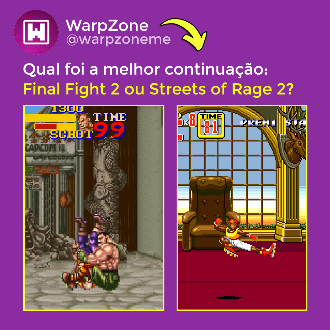 Qual foi a melhor continuação: Final Fight 2 ou Streets of Rage 2? 

Projeto novo: revistasdevideogame.com.br

#Retro #Retrogame #WarpZone #Sega #Capcom #FinalFight #SoR