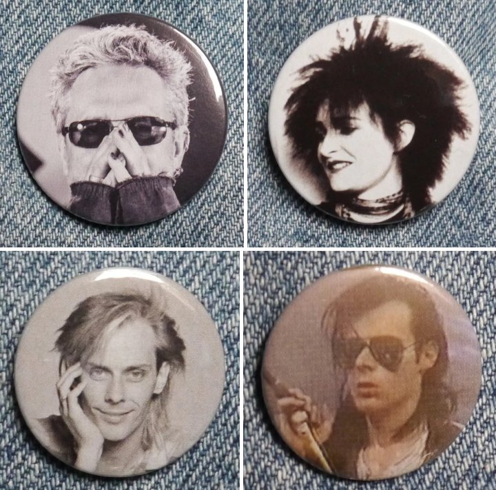 Happy World Goth Day. These and other goth-themed badges available on my shop.. 😎🦇🦡🖤 . . #worldgothday #thesistersofmercy #siouxsieandthebanshees #bauhaus #themission #goth #gothic #andreweldritch #waynehussey #petemurphy #siouxsiesioux