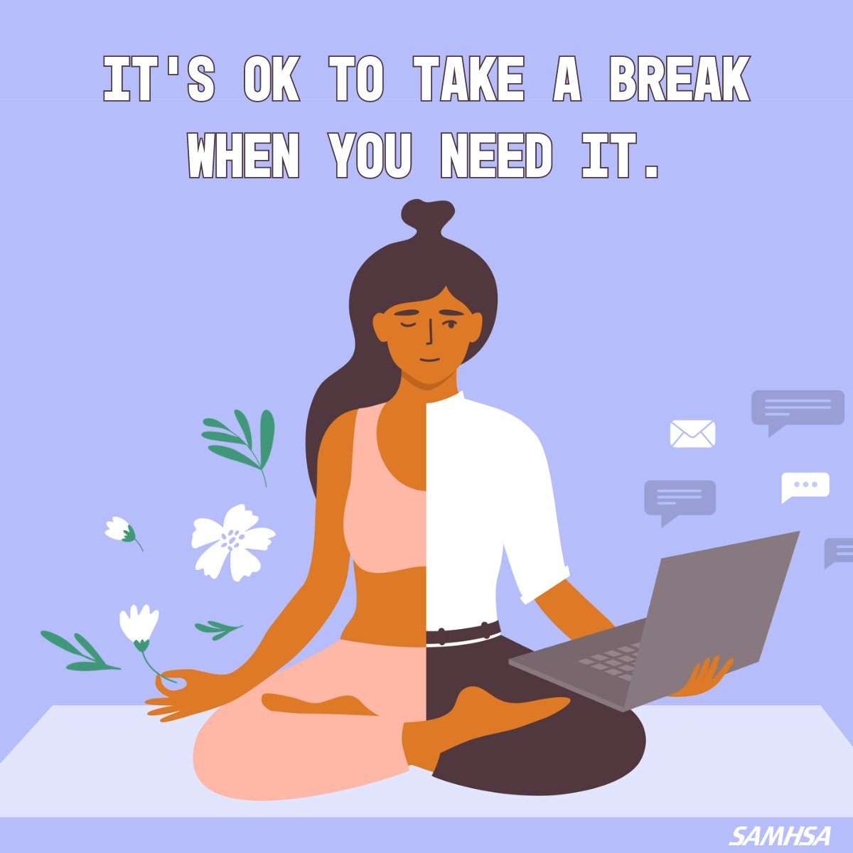 It’s ok to take a break when you need it. Sometimes life can be hectic—and this can impact our mood. Even so, it’s essential to take time to de-stress and prioritize wellness. If you ever feel overwhelmed, support is available at findsupport.gov #MHAM2024