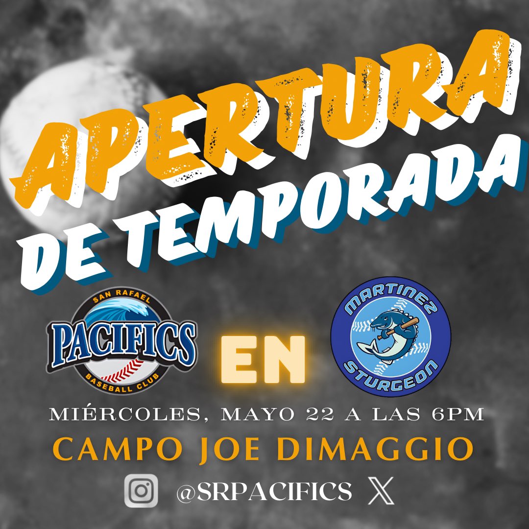 SRPacifics's tweet image. Nuestro primer partido de temporada comienza en la carretera en Martínez. ¡Nadie dijo que defender el título sería fácil! ¡Esté allí! #SanRafaelPacifics #PacAttack #MarinCounty 🌊⚾️