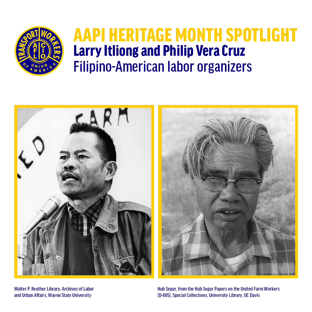 It’s #AAPIHeritage Month, and we’re recognizing Larry Itliong and Philip Vera Cruz, Filipino farmworkers who joined forces with labor legends Cesar Chavez and Dolores Huerta to launch the Delano Grape Strike of 1965 and create UFW (United Farm Workers).