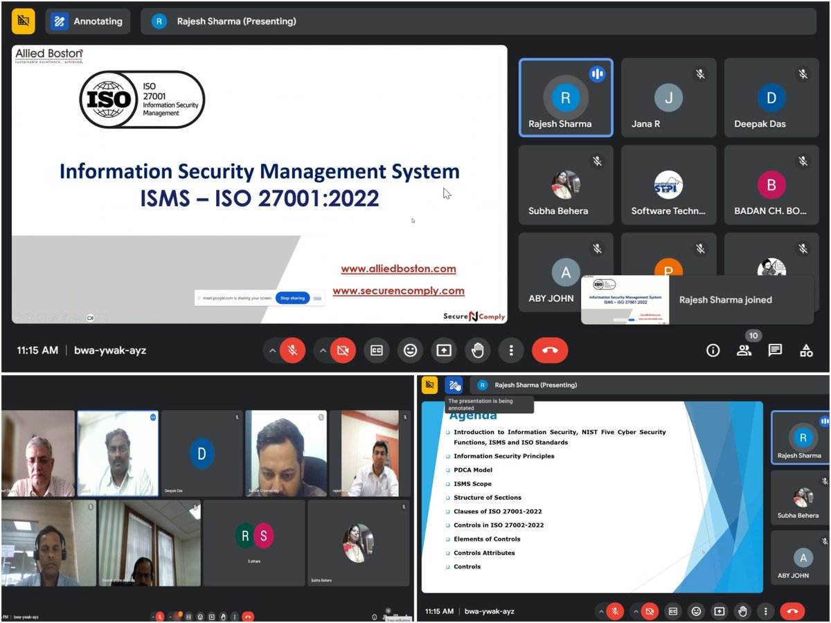 STPI Bhubaneswar organized an ISO - Information Security Management System (ISMS) Training in collaboration with M/s. Allied Boston Consultants. Trainer explained the intricacies of the Information Security & Risk Management aligned with ISO/IEC 27001 standards. @StpiIndia