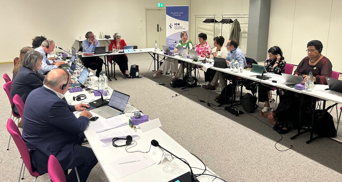 ICN Board chaired by President @PamCiprianoRN meet ahead of significant @WHO #WHA77 & ICN events in #Geneva, #Switzerland to discuss strategic priorities for #nursing in coming months. @KarenBjoro @LisaLittle9 @HuangLianHua @nanthaphan_chin @megumiteshima58 @HowardCatton