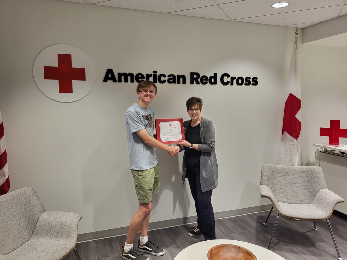 High school student Luke Jinkens recently hosted a fundraiser for the American Red Cross as part of his National Honor Society project and received a Certificate of Appreciation for his work. To learn how YOU can support the Red Cross, visit redcross.org.